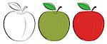 Green, red and outlined apple set. Healthy food concept. Vector illustration.