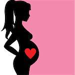 Background with silhouette of pregnant woman with heart