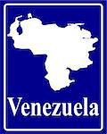 sign as a white silhouette map of Venezuela with an inscription on a blue background