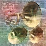 abstract grunge vintage sound background with trumpets