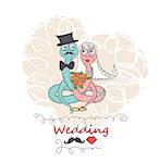 hand drawing cartoon abstract love and wedding invitation. Vector card with snakes