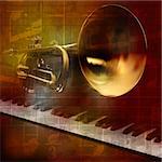 abstract grunge vintage sound background with trumpet and piano