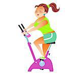The girl with more weight training on a stationary bike