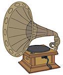 Hand drawing of a vintage mechanical gramophone