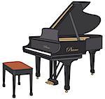 Hand drawing of a black opened grand piano