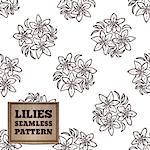 Seamless pattern with bouquet of lilies and cardboard label