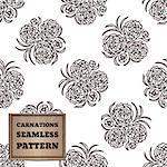 Seamless pattern with bouquet of carnations and cardboard label
