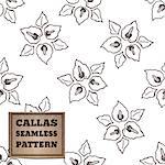 Seamless pattern with bouquet of callas and cardboard label