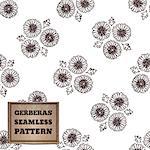 Seamless pattern with bouquet of gerberas and cardboard label