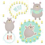 Vector set of  funny cartoon bears, isolated from a background.