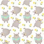 Seamless pattern  with funny cartoon bears.  Vector illustration.