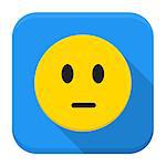 Flat style vector squared app icon. Pensive yellow smile app icon with long shadow