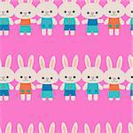 Seamless pattern - funny cartoon rabbits.  Vector illustration.