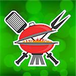 Barbeque Icon on Summer Green Blurred Background.