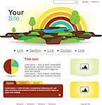 Website design with rainbow and trees. Flat land illustration.