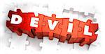 Devil - Text on Red Puzzles with White Background and Selective Focus.