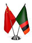 China and Zambia - Miniature Flags Isolated on White Background.