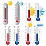 Set of thermometers with weather icons on the white background. Also available as a Vector in Adobe illustrator EPS 8 format, compressed in a zip file.