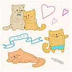 Illustration of funny cartoon kittens. Vector set.