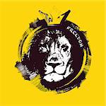 Lion head on yellow background. Hand drawn. vector illustration.