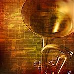 abstract grunge brown vintage music background with trumpet