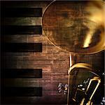 abstract grunge dark brown vintage music background with trumpet