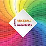 Twirling rainbow square background design with text container and hexagon elements
