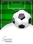 Soccer brochure design with soccer field in background and ball in front
