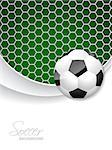 Soccer brochure design with ball in front and net in background