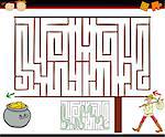 Cartoon Illustration of Education Maze or Labyrinth Game for Preschool Children