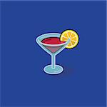 Cocktail glass with lemon and drinking straw - vector illustration