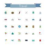 Travel and tourism flat icons set. Vector illustration.