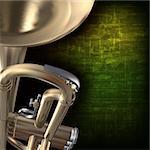 abstract green grunge vintage music background with trumpet