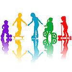 Colored silhouettes of active kids playing