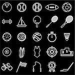 Sport  line icons on black background, stock vector
