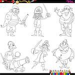 Coloring Book Cartoon Illustration of Funny Fantasy Pirates Characters Set