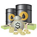 Oil barrels and money on the white background. Also available as a Vector in Adobe illustrator EPS 8 format, compressed in a zip file.