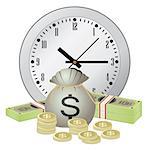 Clock and money on the white background. Also available as a Vector in Adobe illustrator EPS 8 format, compressed in a zip file.