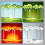 Set Abstract vector paper trees. Four seasons
