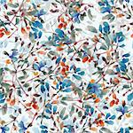 Seamless pattern with watercolor flowers.  Blue  and orange  flowers on a white background.  Vector illustration.