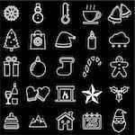 Winter line icons on black background, stock vector