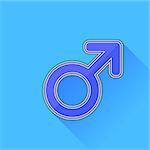 Male Icon Isolated on Blue Background. Long Shadow.