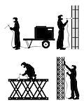 Vector illustration of a four welders at work