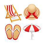 Beach Accessories Icons Set for Your Sea and Vacation Projects. Isolated on white background. Clipping paths included in JPG file.