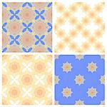 Set of 4 seamless  patterns in one color scale.  Endless mosaic background. Vector illustration.