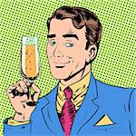 A man with a glass of champagne rendezvous toast the occasion. The elegant gentleman with wine
