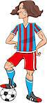 Cartoon Illustrations of Football or Soccer Player Sportsman with Ball