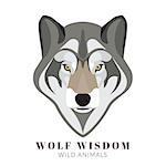 Graphic design of cute grey wolf head. Text outlined