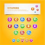 Vector set colorful glossy labels vitamins. Icons minerals