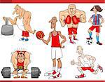 Cartoon Illustration of Sportsmen and Sports Discipline